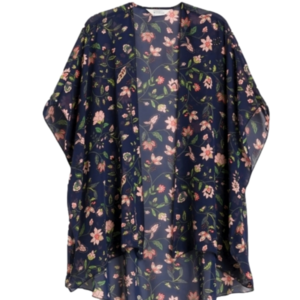 MIX BY 41 HAWTHORN Margoux Chiffon Open Front Woven Kimono Navy Floral Sz M